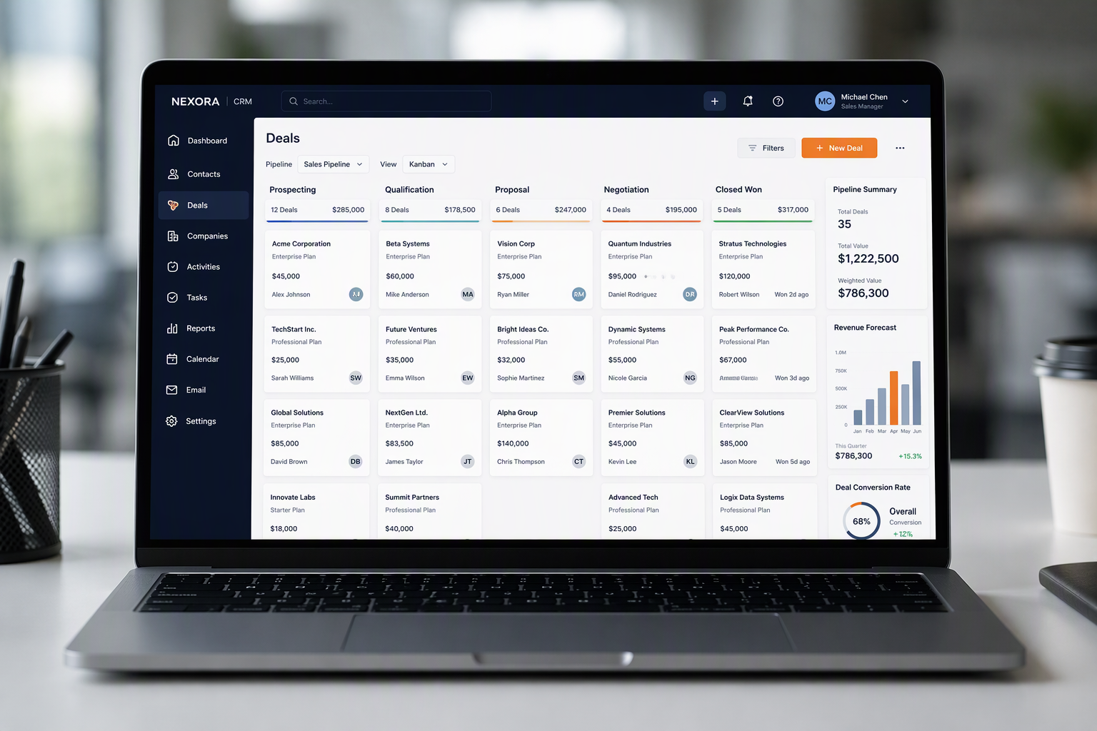 CRM dashboard on a laptop